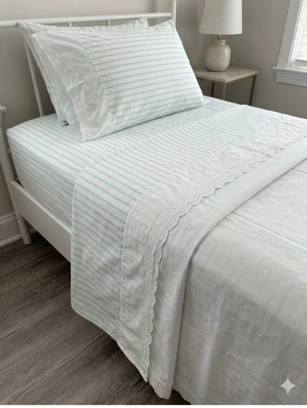 Fieldcrest Perfection Twin Sheet Set Fine Combed Percale Embroidered Striped VTG